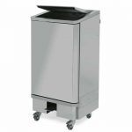 Papperskorg i rostfritt stål på hjul och fotstyrd, 120 liter
