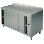 Värmebänk med skjutdörrar, bakkant, 600 mm djup