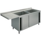 Diskbänk för diskmaskin, skjutdörrar, 2 ho till höger, 600mm djup