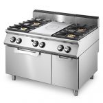 Gasspis solid platta + 4 brännare, GN 2/1 gasugn & skåp, 120x73cm