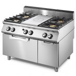 Gas solid top range on static gas oven GN 2/1 and closed cabinet+ 4 burners