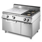 Gasspis solid platta + 2 brännare, gasugn GN 2/1 & skåp, 120x73cm